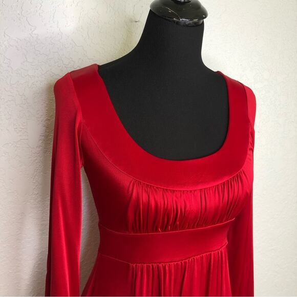 BCBGMaxazria red scoop neck long sleeve empire waist dress size Small NWT - Picture 2 of 13